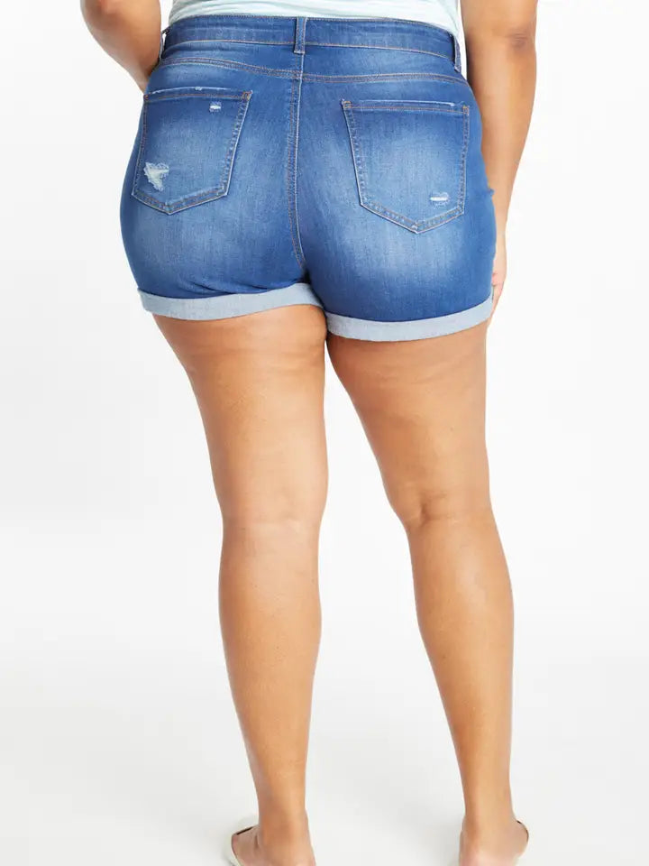 Curvy Mid Rise Medium Wash with Rolled Cuff