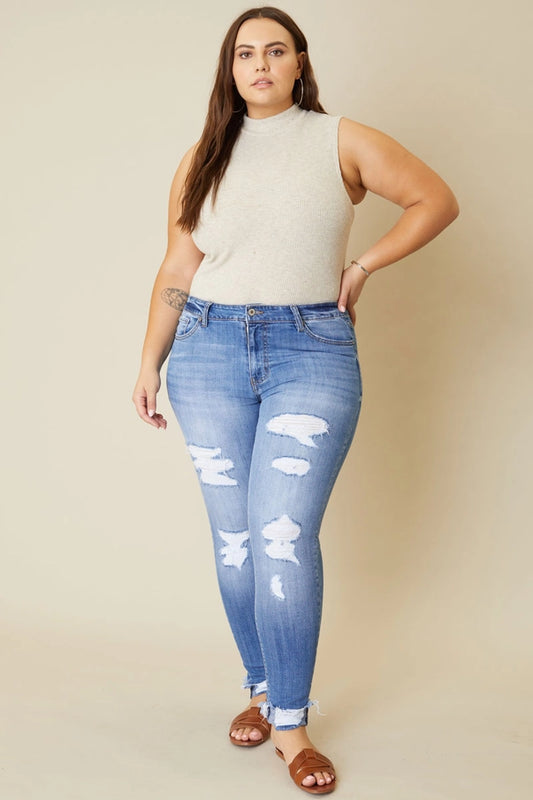 Kan Can - Mid Rise - Distressed - Super Skinny - Plus Size