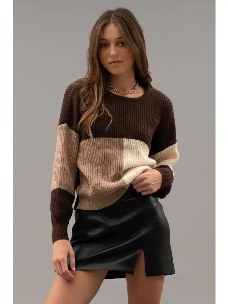 Neutral Colorbock Knit Sweater