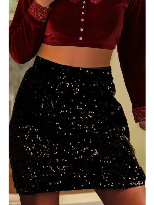 Black Sequin Bodycon Mini Skirt