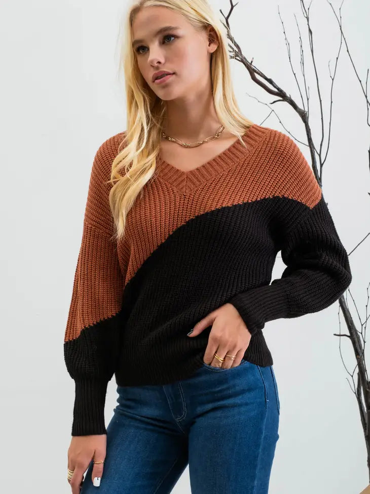 Asymmetrical Colorblock Knit Sweater