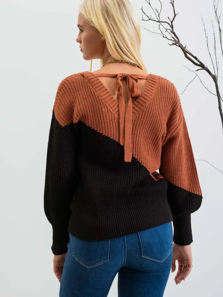 Asymmetrical Colorblock Knit Sweater