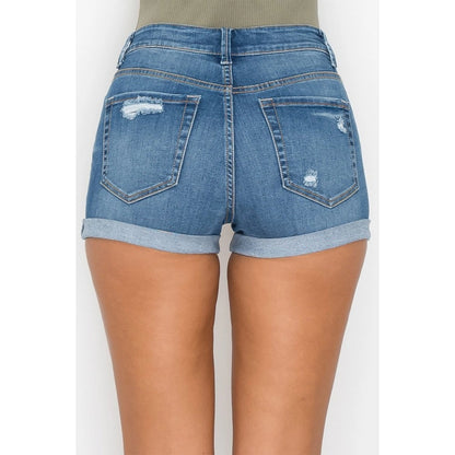 High Rise Patchwork Cuffed Short Denim