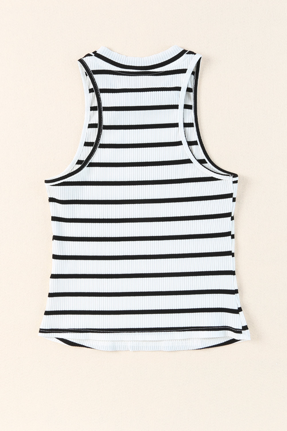 White Striped Print Ribbed O-neck Sleeveless Top