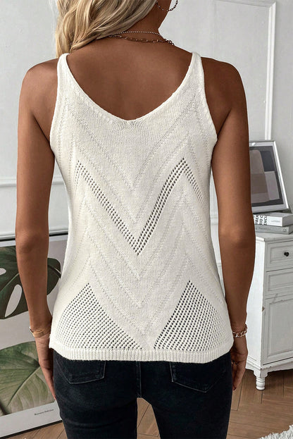 White Chevron Pointelle Knit Spaghetti Strap