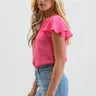 Fuchsia Lace Edge Split Neckline Woven Top - Plus