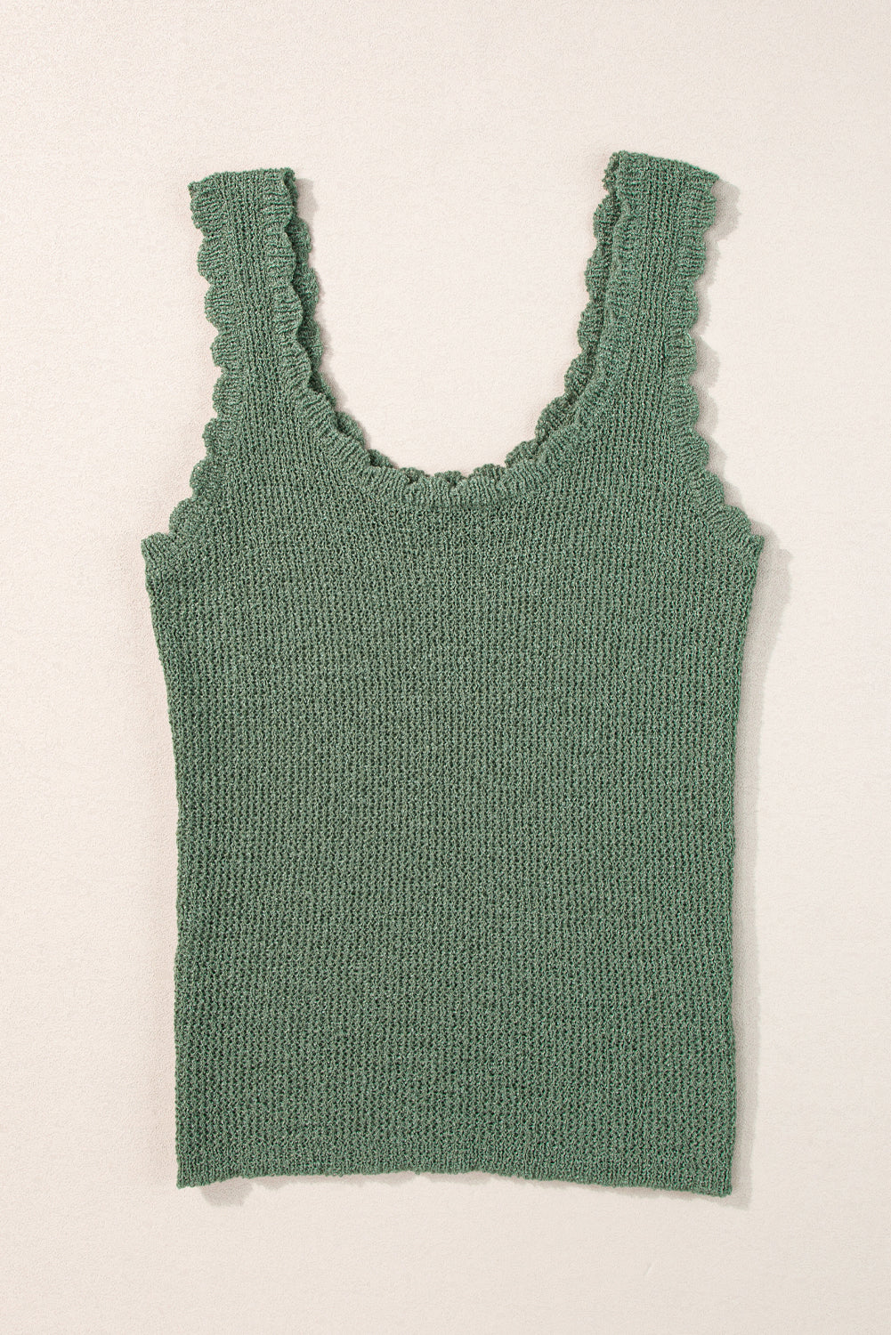 Mist Green U Neck Scallop Trim Sweater Tank