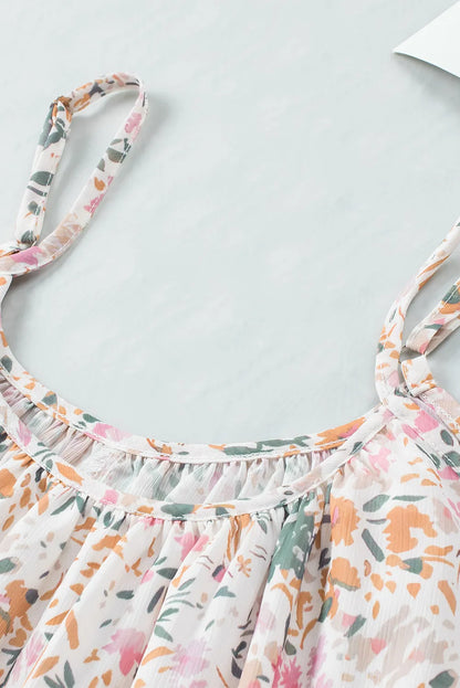 White Boho Floral Print Spaghetti Straps Tank Top