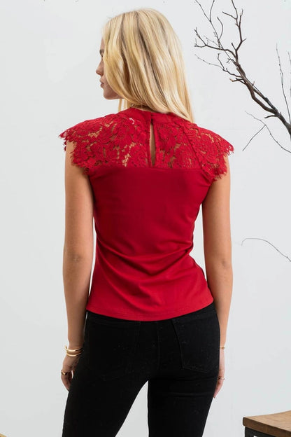 Scallop Neck Lace Top - Burgundy