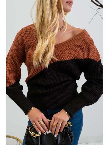 Asymmetrical Colorblock Knit Sweater