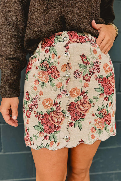 Apricot Button Scalloped Skirt