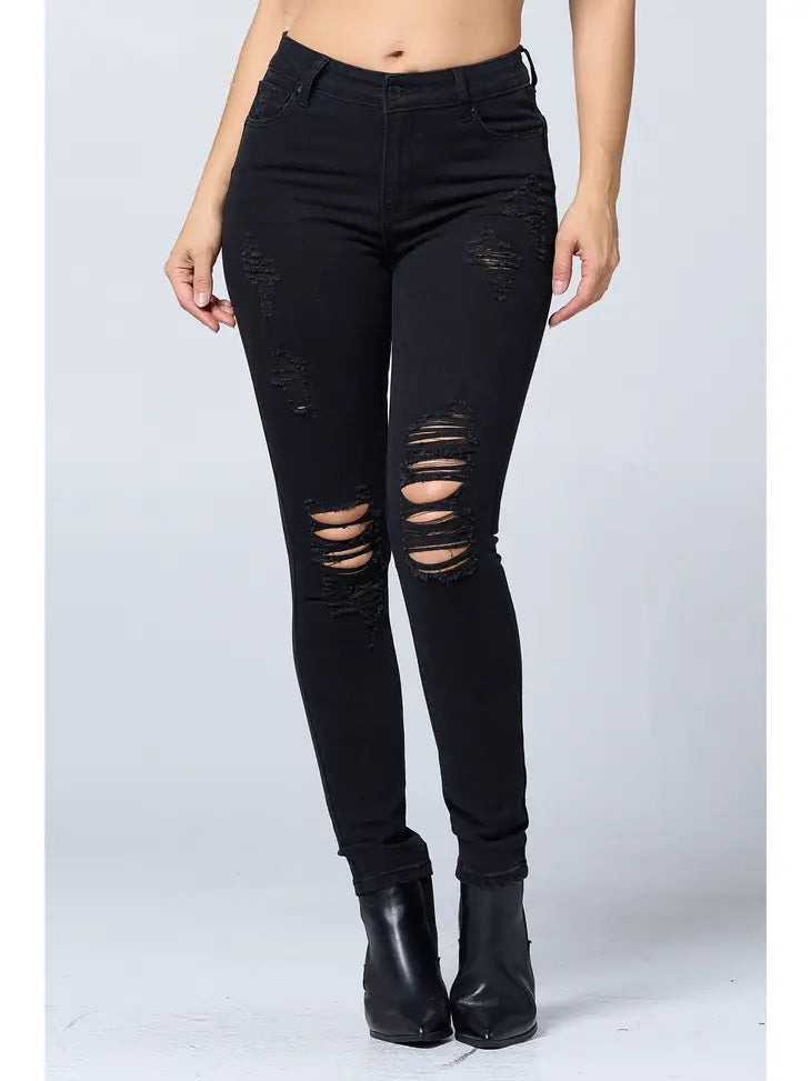 Black - High Waist - Distressed - Skinny Jeans