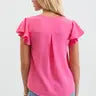 Fuchsia Lace Edge Split Neckline Woven Top - Plus