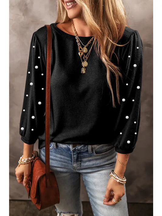 Black Pearl Decor 3/4 Sleeve Crew Neck T Shirt