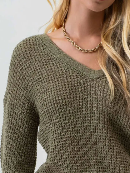 Open Back Knit Pullover - Olive