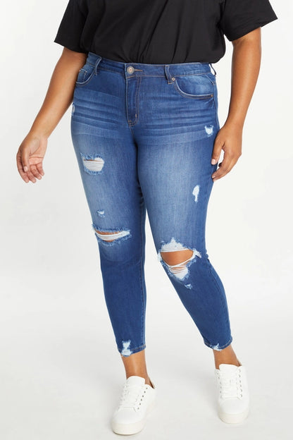 Curvy High Rise Destructed Skinny Jeans