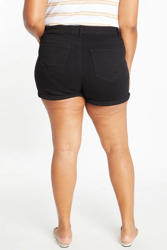 Curvy Mid Rise Black Rolled Cuff Shorts