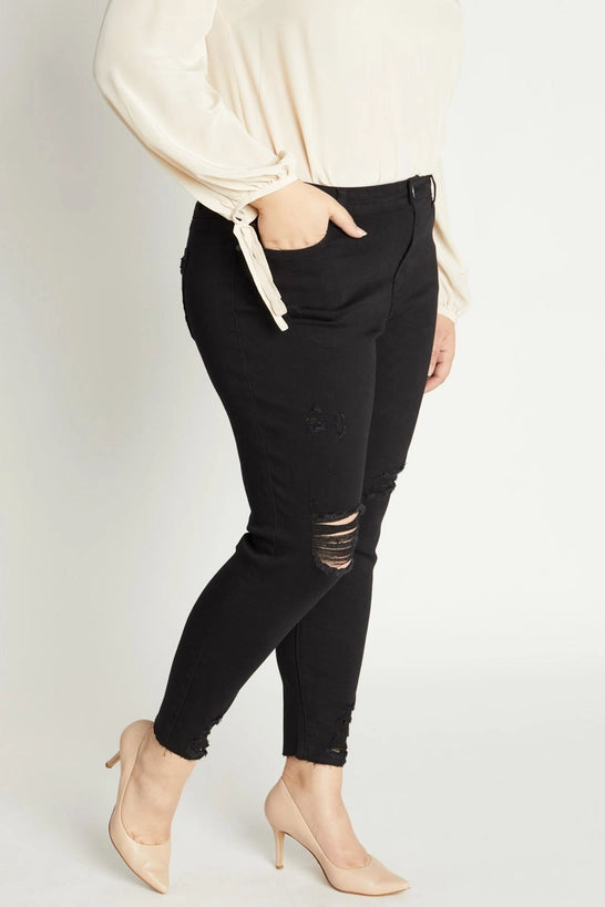 Curvy Distressed Mid-Rise Skinny Jeans