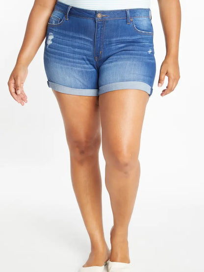 Curvy Mid Rise Medium Wash with Rolled Cuff