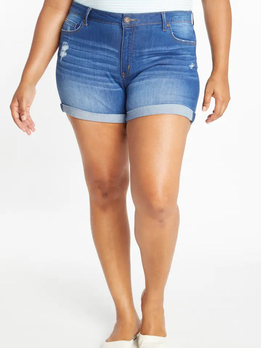 Curvy Mid Rise Medium Wash with Rolled Cuff