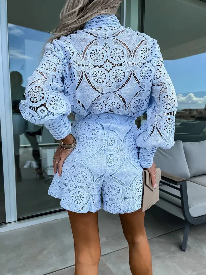 Daisy Lace Baby Blue Two Piece Set