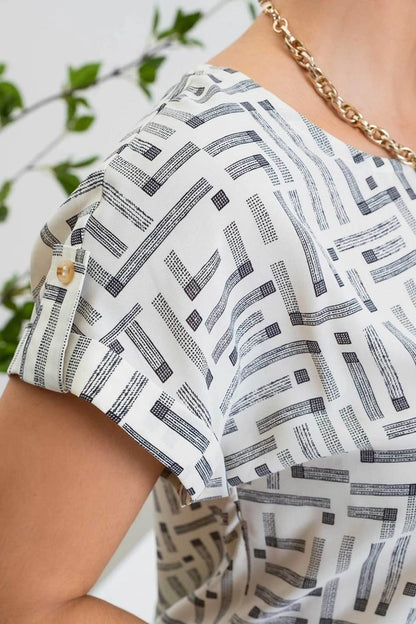 Linear Print Top - Ivory