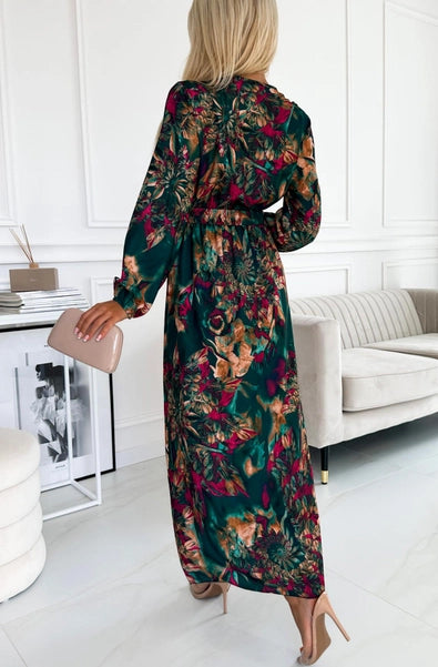 Green Floral Wrap Maxi Dress