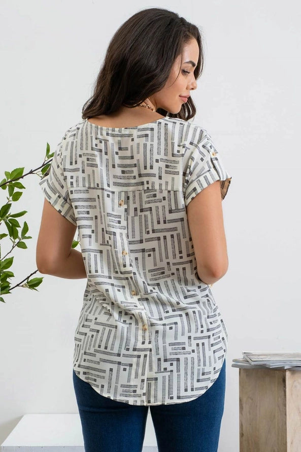 Linear Print Top - Ivory