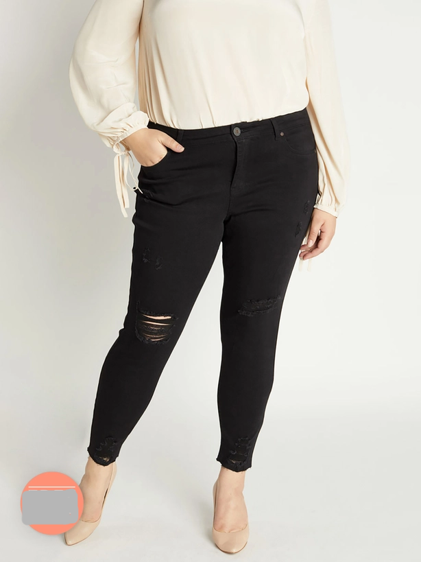 Curvy Distressed Mid-Rise Skinny Jeans