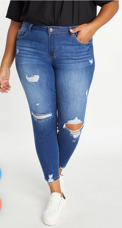 Curvy High Rise Destructed Skinny Jeans